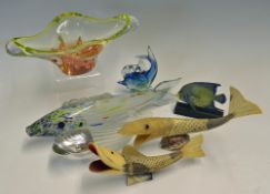Fish Ornament Selection to include 2x colourful fish ornaments, a plain glass fish with Silver plate