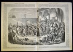 India Sikh large scale engraving of the Maharajah Ranjit Singh in Court 1858 a superb engraving of