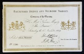 Blackfriars Bridge and Holborn Viaduct 1869 Opening Invitation by the Queen with Royal and City of