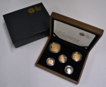 2009 UK Gold Proof Sovereign Five-Coin Collection consisting of Five Pounds, Double Sovereign,