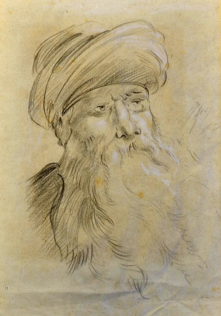 India - Punjab pencil study of a Sikh Warrior a Lahore 19th century Original pencil and chalk