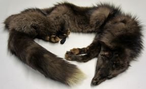 Fox Fur Stole maroon/brown colour with clips, white tipped tail, general condition good