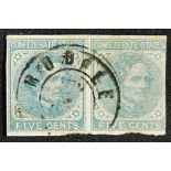 Postage Stamps Confederate States of America Pair of 5 cents postage stamps used of 1862. With