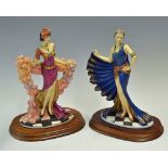 Pair of 1988 The Leonardo Collection Figurines 'The Charleston' art deco style on wooden base,