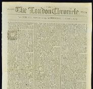 1789 The London Chronicle Newspaper date 29 Sept - 01 Oct contents include An account of the country