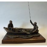 Angling Bronze Sir David Hughes Ltd Edition bronze sculpture (not resin) of two anglers in boat,