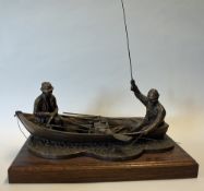 Angling Bronze Sir David Hughes Ltd Edition bronze sculpture (not resin) of two anglers in boat,
