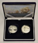 2005 Nelson Trafalgar 200th Anniversary Silver Proof Coins 2x Crown Coin Set encased within box, c/w