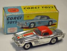 Corgi Toys Mercedes Benz 300 SL Hardtop Roadster No. 304S in original box, chrome with red roof,