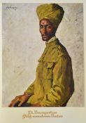 India - Military German prisoners Captured Sikh soldier lithograph a stunning lithograph of a Sikh