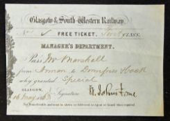 Railway 1863 Glasgow & South Western Railway Ticket Free Ticket from Annan to Dumfries and back.