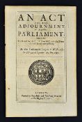 Political 17th Century Document An Act for the Adjournment of this present Parliament London 1657.