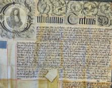 Fine 1695 Portrait of King William III on an impressive vellum exemplification of recovery of