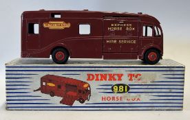Dinky Toys Horse Box No.981 in red British Railways Express Horse Box Hire Service with box, in A/
