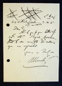 Field Marshall Edmund Allenby (1861-1936) High Commissioner of Egypt 1919-1925 signed hand written