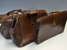 2x Doctor Style Brown Leather Briefcases both with Cheney Brass clasps one marked Cowhide Suffolk