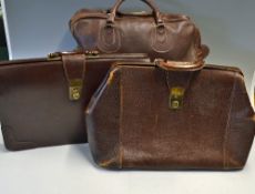 2x Doctor Style Brown Leather Briefcases both with Cheney Brass clasps one marked Cowhide Suffolk
