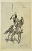 India Punjab- Delhi Durbar Sikh warrior on horseback lithograph 1900s a fine lithograph print of a