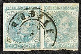 Postage Stamps Confederate States of America Pair of 5 cents postage stamps used of 1862. With