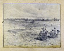 1885 Melton Prior (1845-1910) Pencil Drawing depicting North Africa scene with camels in the