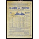 Maritime 1888 Steam Communication Glasgow & Liverpool Hanging Card Advertisement an illustration