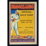 Automotive Brooklands 1936 Official Race Card Easter Monday April 13th 1936. A detailed and