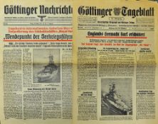 WWII 1939 German Newspapers 'Göttinger Tageblatt' with content regarding the sinking of H.M.S. Royal