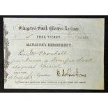 Railway 1863 Glasgow & South Western Railway Ticket Free Ticket from Annan to Dumfries and back.