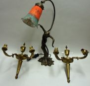 Ornate Cast Lamp encompassing a Woman for central base with rope design holding the lamp over the