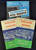 1956 England v Brazil football programme date 9 May plus 1959 England v Sweden 28 Oct and 1963