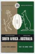 1969 South Africa v Australia rugby programme - 2nd test played at Kings Park Durban on Saturday