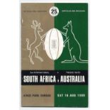 1969 South Africa v Australia rugby programme - 2nd test played at Kings Park Durban on Saturday