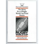 1991 Rugby World Cup Final "Heinz" Eve of The World Cup Final Charity Dinner menu and final