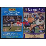 2x 1996 Wales Rugby Tour to Australia signed rugby programmes to incl v NSW Waratahs o Sunday 14th