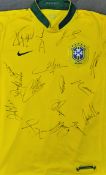 Brazil Signed football shirt a replica yellow shirt extensively signed by Adriano, Cafu, Carlos,