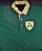 Northern Ireland International football shirt long sleeve with a white collar and green cuffs,