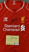 2015 Steven Gerrard Signed Liverpool football shirt a replica red short sleeve shirt signed to the