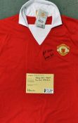 George Best Signed 1972 Manchester United football shirt signed to the front Best Wishes George