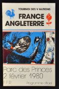 1980 France vs England rugby programme - played at Parc Des Princes on 2nd of February small
