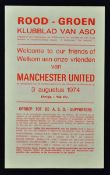 1974/75 Pre-season friendly A.S. Ostende v Manchester United football programme fair-good condition