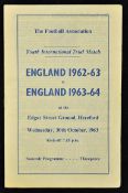 1963 Autographed Youth International Trial football programme dated 30 October 1963 at Hereford. The