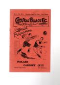 1934 Crystal Palace v Cardiff City Football Programme Home date September 1st, good condition