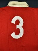 Billy Hughes Wales No 3 International football shirt long sleeve with white collar and red cuffs,