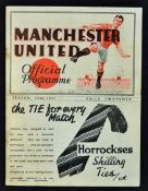 1936/37 Manchester United v Wolverhampton Wanderers football programme dated 29 August 1936,
