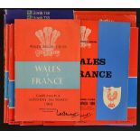 Collection of Wales v France rugby programmes from the 1960's onwards incl 2x '60, '68 and then a