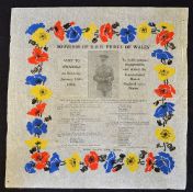 Rare 1932 Wales v England rugby match commemorative paper napkin - to commemorate H.R.H Prince of