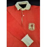 Billy Hughes Wales International football shirt long sleeve with a white collar and cuffs, FAW