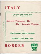 Scarce 1973 Italy Rugby tour to South Africa v Border rugby programme - played at The Border Rugby