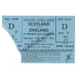 1958 Scotland v England Calcutta Cup rugby match ticket - complimentary ticket played at Murrayfield