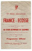 Scarce 1959 France (Champions) v Scotland rugby programme - played at Stade Olympic De Colombes